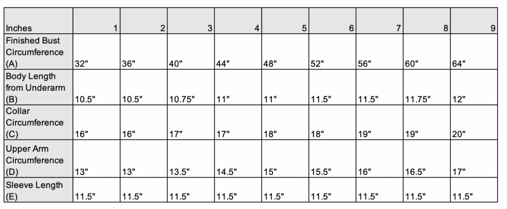 Knit Sweater sizes