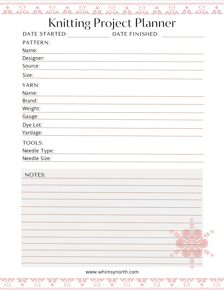 Knitting Project Planner – FREE Printable
