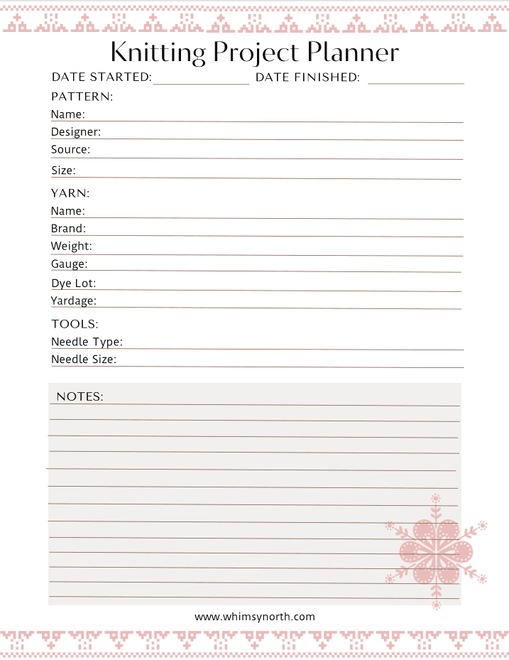 Knit Journal, Printable Knit Planner